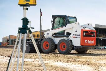 Automatic grade control is used with an Bobcat S630 skid-steer loader.