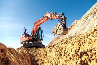Doosan Power Tilting Coupler on Doosan Wheeled Excavator. 